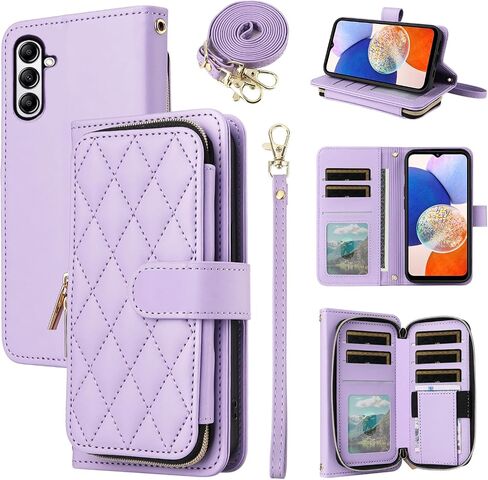Wallet Case for Samsung Galaxy A54 5G with Detachable Wrist Strap, 9+ Card Slots Zipper Purse, Luxury PU Leather Stand Full Body Cell Phone Cover for A 54 54A SM A546U 2023 Women Girls Purple in Saudi Arabia