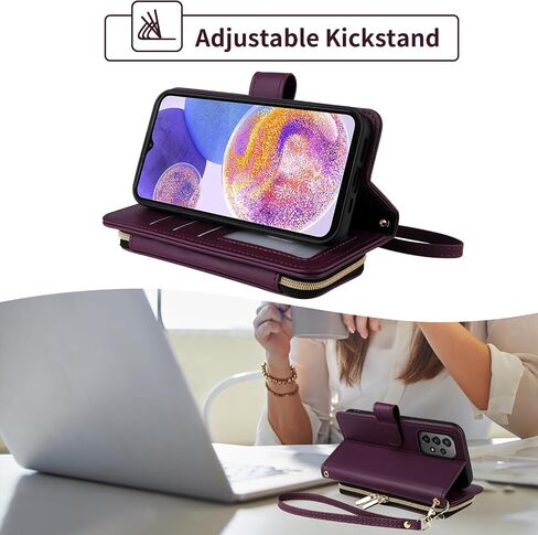 Wallet Case for Samsung Galaxy A54 5G with Detachable Wrist Strap 9+ Card Slots Zipper Purse, Luxury PU Leather Stand Full Body Cell Phone Cover for A 54 54A SM A546U 2023 Women Girls Rose Gold in Saudi Arabia