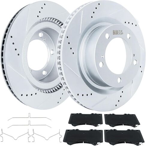 مجموعة الفرامل الأمامية والدوارات 31482-1303 قرص مطلي هندسي ومثقوب لسيارة Toyota Tundra 2007-2021، Sequoia 2008-2022، Land Cruiser 2016-2021، Lexus LX570 2016-2021: 980583 in Kuwait