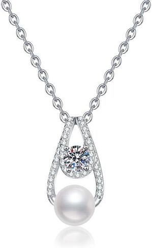 Women Gifts Real Freshwater Pearl Pendant Moissanite Necklace 925 Sterling Silver Fine Jewelry for Wife Mom Girlfriend, Anniversary Valentine's Day Mothers Day in Kuwait