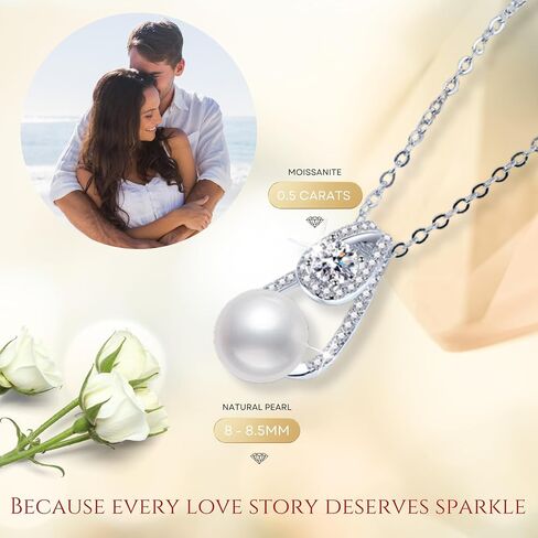 Women Gifts Real Freshwater Pearl Pendant Moissanite Necklace 925 Sterling Silver Fine Jewelry for Wife Mom Girlfriend, Anniversary Valentine's Day Mothers Day in Kuwait