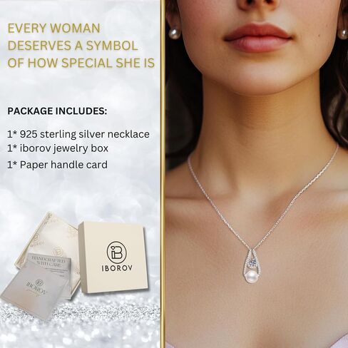 Women Gifts Real Freshwater Pearl Pendant Moissanite Necklace 925 Sterling Silver Fine Jewelry for Wife Mom Girlfriend, Anniversary Valentine's Day Mothers Day in Kuwait
