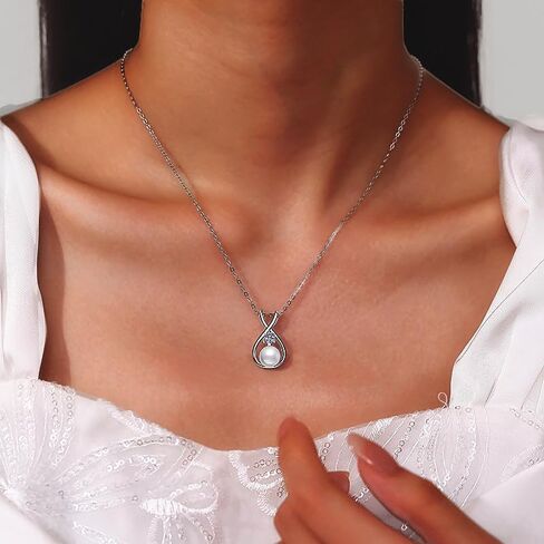 Women Gifts Real Freshwater Pearl Pendant Moissanite Necklace 925 Sterling Silver Fine Jewelry for Wife Mom Girlfriend, Anniversary Valentine's Day Mothers Day in Kuwait
