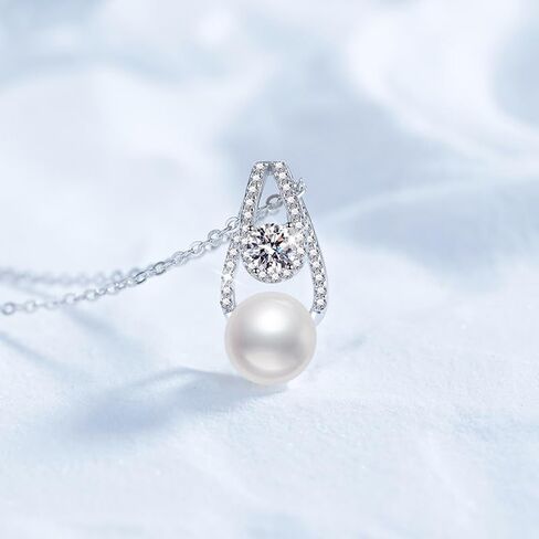 Women Gifts Real Freshwater Pearl Pendant Moissanite Necklace 925 Sterling Silver Fine Jewelry for Wife Mom Girlfriend, Anniversary Valentine's Day Mothers Day in Kuwait