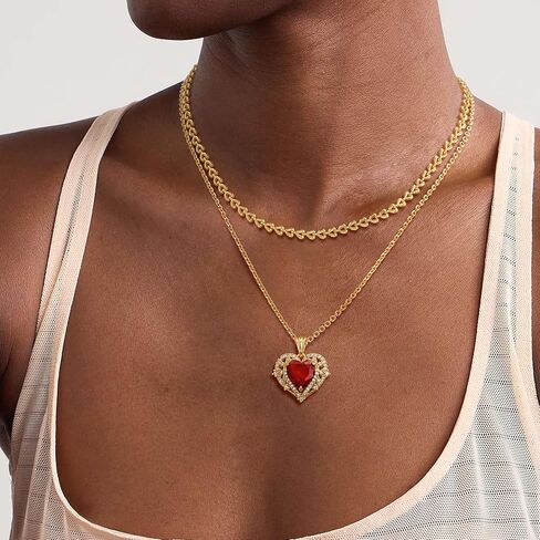 طقم قلائد طبقات ذهبية للنساء | قلادة كوبية مصنوعة يدويًا مطلية بالذهب عيار 14 قيراط من كابل فيجارو على شكل مشبك ورق على شكل قمر صناعي | تشيكوسلوفاكيا القلب الفراشة ساحة الصليب قلادة قلادة مجموعات المجوهرات هدية in Kuwait