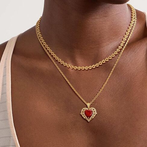 طقم قلائد طبقات ذهبية للنساء | قلادة كوبية مصنوعة يدويًا مطلية بالذهب عيار 14 قيراط من كابل فيجارو على شكل مشبك ورق على شكل قمر صناعي | تشيكوسلوفاكيا القلب الفراشة ساحة الصليب قلادة قلادة مجموعات المجوهرات هدية in Kuwait