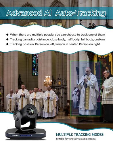 FoMaKo NDI PTZ Camera HDMI 1080P60 AI Auto-Tracking PTZ Camera 20X Optical Zoom, USB3.0 Type-C 3G-SDI HDMI PTZ Camera for Church Worship Education Conference Events, KN20 NDI Camera in Kuwait