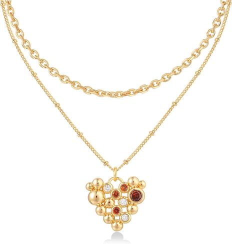 Gold Layered Necklaces Set For Women | 14K Gold Plated Handmade Cuban Link Figaro Cable Satellite Paperclip Chain Choker Necklace | CZ Heart Butterfly Square Cross Pendant Necklace Jewelry Gift Sets in Saudi Arabia