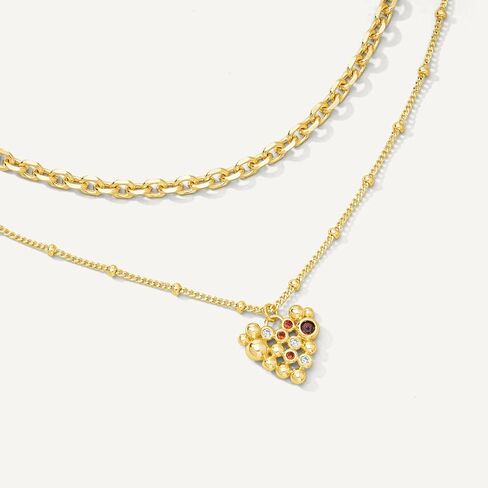 Gold Layered Necklaces Set For Women | 14K Gold Plated Handmade Cuban Link Figaro Cable Satellite Paperclip Chain Choker Necklace | CZ Heart Butterfly Square Cross Pendant Necklace Jewelry Gift Sets in Saudi Arabia