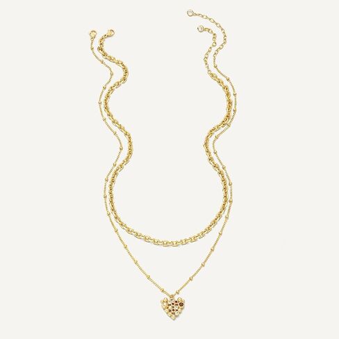 Gold Layered Necklaces Set For Women | 14K Gold Plated Handmade Cuban Link Figaro Cable Satellite Paperclip Chain Choker Necklace | CZ Heart Butterfly Square Cross Pendant Necklace Jewelry Gift Sets in Saudi Arabia
