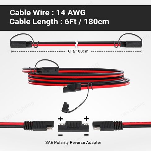TMH SAE Extension Cable 14 AWG - 1FT SAE to SAE Quick Disconnect Wire Harness SAE Connector Solar Panel Extension Cable for Motor Automotive RV Battery (5 PCS) in Kuwait