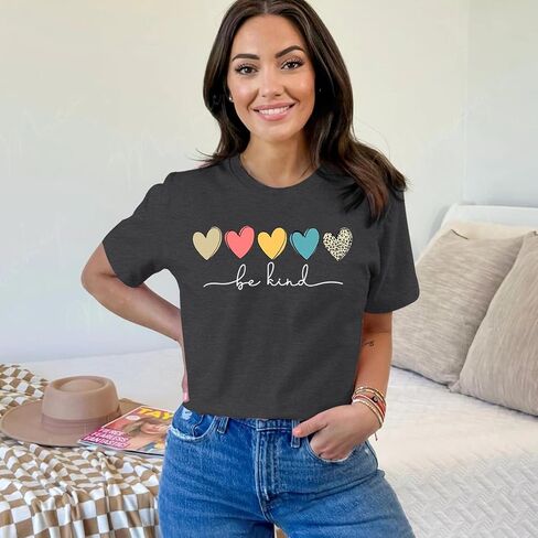 MAIHUN Be Kind Shirt for Women Tie Dye Rainbow T Shirt Inspirational Teacher Tees Tops Blessed Short Sleeve in Kuwait