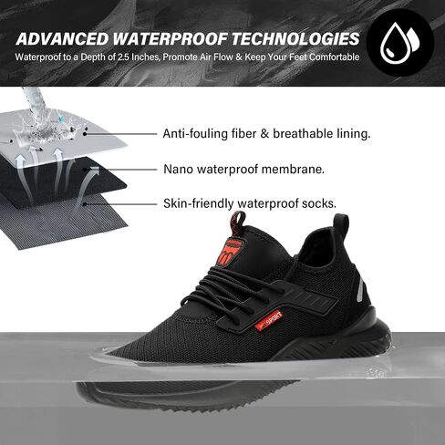 Waterproof Steel Toe Shoes for Men Women Work Shoe Lightweight Safety Sneakers Comfortable Puncture Proof Shoe Zapatos Punta de Acero para Hombres Black in Kuwait