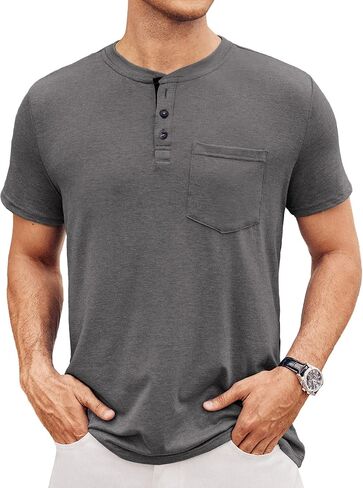 Hardaddy Men's Henley Shirts Short Sleeve Casual Button Up Basic Pocket Tee Shirts in Saudi Arabia