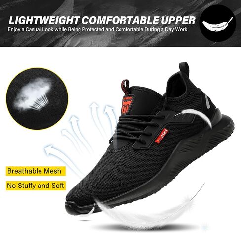 Waterproof Steel Toe Shoes for Men Women Work Shoe Lightweight Safety Sneakers Comfortable Puncture Proof Shoe Zapatos Punta de Acero para Hombres Black in Kuwait