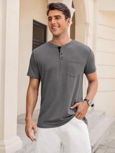 Hardaddy Men's Henley Shirts Short Sleeve Casual Button Up Basic Pocket Tee Shirts in Saudi Arabia