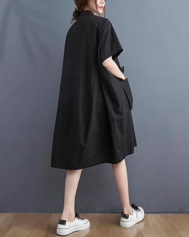 ellazhu Women's Dress Short Sleeve Button Down V-Neck Shirt Flowy Hem Pockets Spring Summer GA2744 in Kuwait