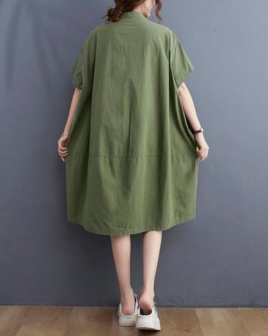ellazhu Women's Dress Short Sleeve Button Down V-Neck Shirt Flowy Hem Pockets Spring Summer GA2744 in Kuwait