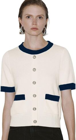 Womens Short Sleeve Sweater Crew Neck Pullover Sweater Casual Lightweight Knit Sweater Tops with Pockets in Saudi Arabia