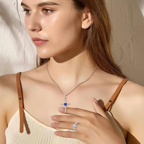 Infinity Cross Necklace 925 Sterling Silver Crucifix Christian Religious Pendant Birthstone Jewelry Gifts for Women in Kuwait