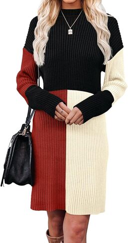 سترة نسائية شتوية ناعمة ودافئة من For G and PL بأكمام طويلة منسوجة بألوان زاهية فستان سترة مضلع أسود S in Kuwait