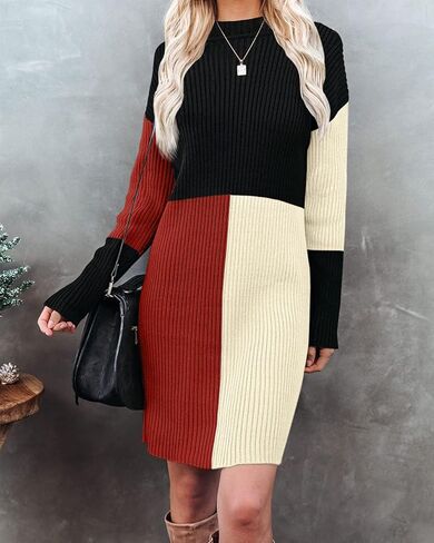 سترة نسائية شتوية ناعمة ودافئة من For G and PL بأكمام طويلة منسوجة بألوان زاهية فستان سترة مضلع أسود S in Kuwait