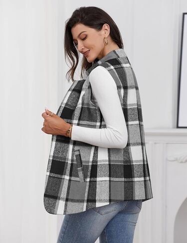 IDEALSANXUN Wool Plaid Vest for Women Fall Winter Coat Sleeveless Blazer Jackets Casual Outwear Open Front Cardigan Top in Kuwait