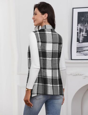 IDEALSANXUN Wool Plaid Vest for Women Fall Winter Coat Sleeveless Blazer Jackets Casual Outwear Open Front Cardigan Top in Kuwait