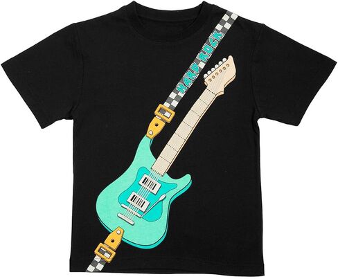 Hard Rock Youth Kids Unisex Guitar Shoulder Strap Design T-Shirt Tee Black in Kuwait