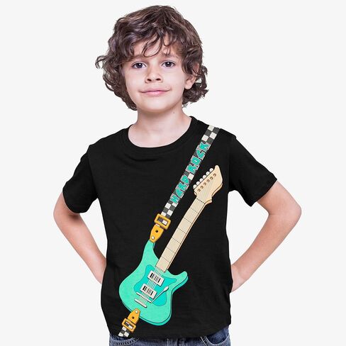 Hard Rock Youth Kids Unisex Guitar Shoulder Strap Design T-Shirt Tee Black in Kuwait