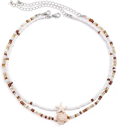 Todu Boho Seashell Beach Ocean Layered Necklace Summer Starfish Turtle Conch Shell Beachy Colorful Beaded Choker Necklace For Women Girls Jewelry Gift in Kuwait