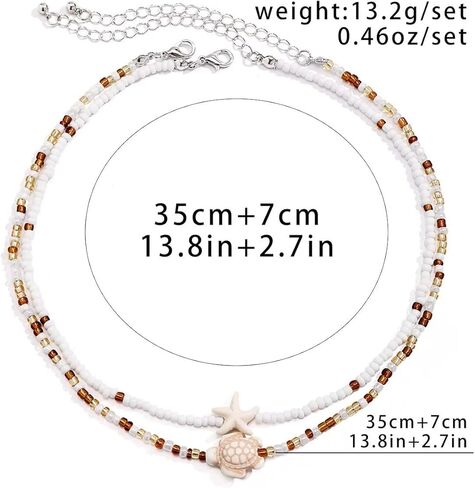 Todu Boho Seashell Beach Ocean Layered Necklace Summer Starfish Turtle Conch Shell Beachy Colorful Beaded Choker Necklace For Women Girls Jewelry Gift in Kuwait