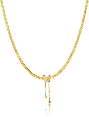 LEXODY 14K Gold Multi-layer Snake Chain Necklace Set Double Layer Snake Filled Herringbone Choker Necklace for Women in Saudi Arabia