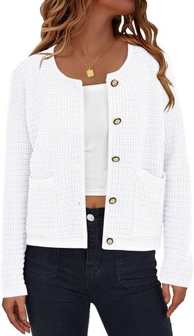 Women's Button Down Cardigan Sweater Chunky Open Front Crew Neck Causal Long Sleeve Knit Outwear with Pockets in Kuwait
