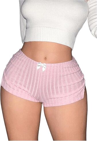 Women's Side Slit Mini Shorts Y2k Bow Decor Low Waist Straight Leg Booty Shorts in Kuwait