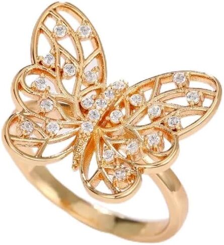 Fashion Butterfly Ring for Women Gold Plated Round Cubic Zirconia Wedding Ring Jewelry Sparkling Art Cocktail Statement Ring(8) in Kuwait