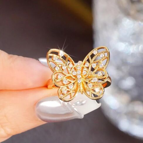 Fashion Butterfly Ring for Women Gold Plated Round Cubic Zirconia Wedding Ring Jewelry Sparkling Art Cocktail Statement Ring(8) in Kuwait