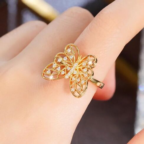 Fashion Butterfly Ring for Women Gold Plated Round Cubic Zirconia Wedding Ring Jewelry Sparkling Art Cocktail Statement Ring(8) in Kuwait