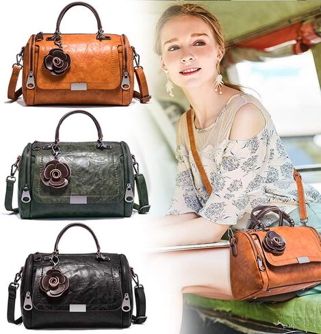 Mn&Sue Women's Cylindrical Doctor Style Handbag - Chic PU Leather Top Handle Satchel, Crossbody Purse for Ladies in Kuwait