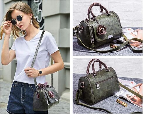 Mn&Sue Women's Cylindrical Doctor Style Handbag - Chic PU Leather Top Handle Satchel, Crossbody Purse for Ladies in Kuwait