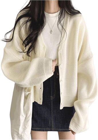 Verdusa Women's Button Front V Neck Knitted Cardigan Drop Shoulder Sweater Outerwear in Saudi Arabia