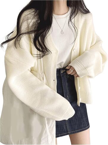 Verdusa Women's Button Front V Neck Knitted Cardigan Drop Shoulder Sweater Outerwear in Saudi Arabia