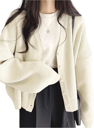 Verdusa Women's Button Front V Neck Knitted Cardigan Drop Shoulder Sweater Outerwear in Saudi Arabia
