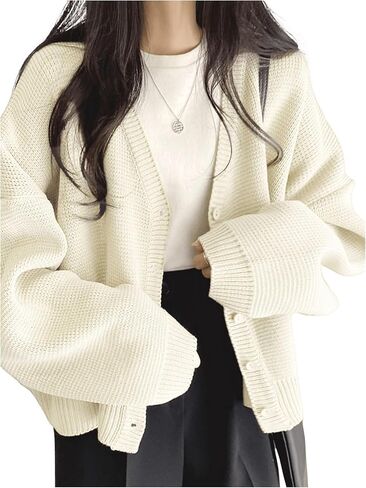 Verdusa Women's Button Front V Neck Knitted Cardigan Drop Shoulder Sweater Outerwear in Saudi Arabia