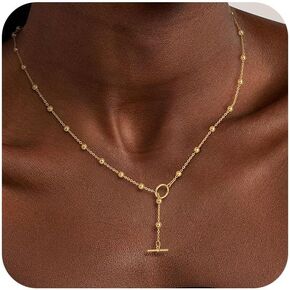 Gold Layered Toggle Necklaces for Women: 14K Gold Plated Dainty Link Chain Necklaces Paperclip Cuban Rope Adjustable Choker T-Bar Toggle Clasp Chunky Necklace for Women Trendy Jewelry
