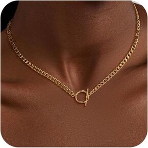 Gold Layered Toggle Necklaces for Women: 14K Gold Plated Dainty Link Chain Necklaces Paperclip Cuban Rope Adjustable Choker T-Bar Toggle Clasp Chunky Necklaces for Women Trendy Jewelry