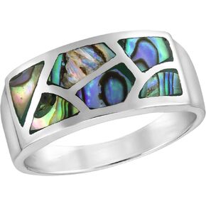 AeraVida Sophisticated Pavement Mosaic of Abalone Shell .925 Sterling Silver Ring