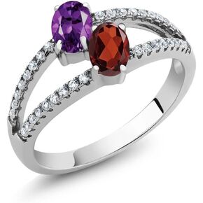 Gem Stone King 925 Sterling Silver Purple Amethyst and Red Garnet 2 Stone Ring For Women (1.26 Cttw, Gemstone Birthstone, Available In Size 5, 6, 7, 8, 9)
