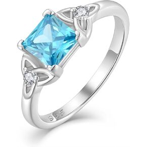 Celtic Knot Rings 925 Sterling Silver 6mm Princess Cut Birthstone Engagement Rings for Women