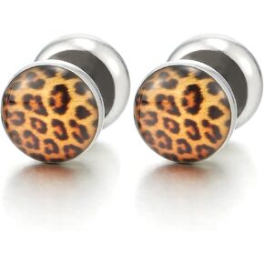 Womens Screw Stud Earring with Leopard Print Pattern, Steel Cheater Fake Ear Plug Gauges